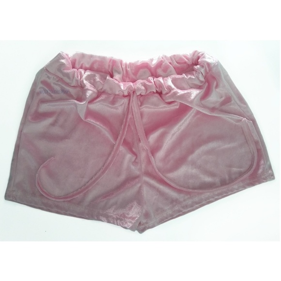 NEW - Pink Velvet Drawstring Shorts - Picture 2 of 7